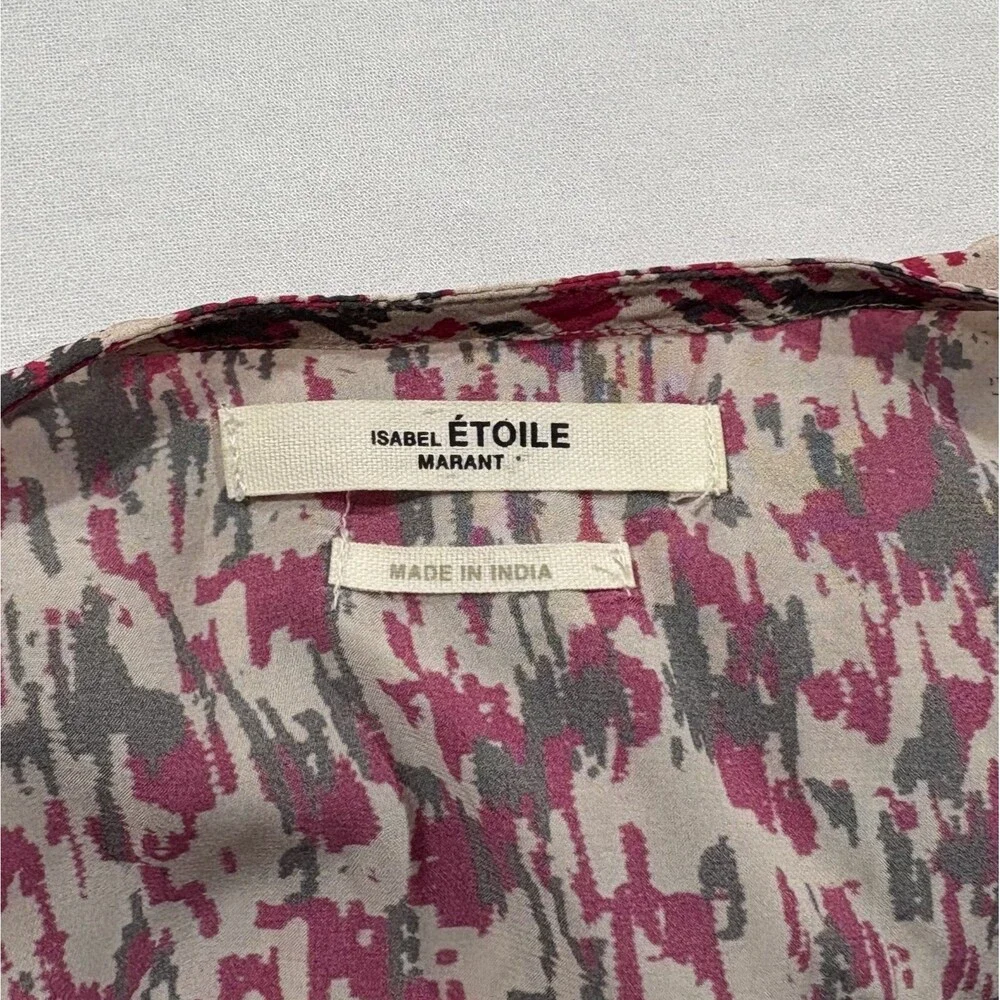 Etoile Isabel Marant Almeya Abstract Print Floral Pink Boho Midi Dress Sz 36 - Picture 8 of 12